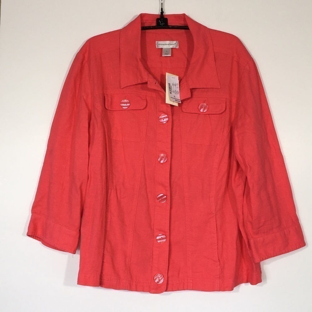 NWT Christopher & Banks Melon Linen Blend Jacket Size XL